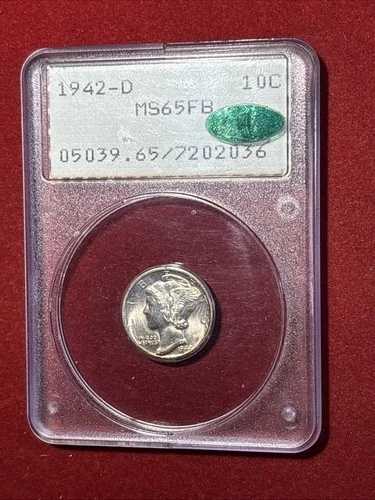 1942年製マーキュリーダイム、PCGS Ms65FB CAC、オールドラトラーホルダー