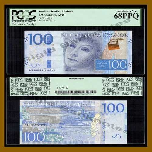 スウェーデン 100 クローナ、2016 P-71 新グレタ・ガルボ PCGS 68 PPQ｜WORLD RESOURCE【QUEEN店】