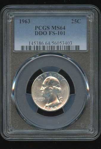1963年ワシントンクォーター DDO FS-101 MS64 PCGS 25セント