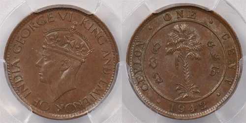 セイロン 1942 セント PCGS MS 64 ブラウン KM-11 1a PMなし PI0064 同梱配送|WORLD RESOURCE【QUEEN店】