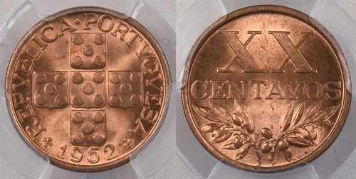 ポルトガル 1962 20 センタボス PCGS MS 65 レッド PI0197 結合発送