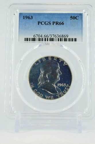 ライトカメオ風コイン 1963年 PR66 PCGS グレード フランクリン シルバー ハーフダラー プルーフ