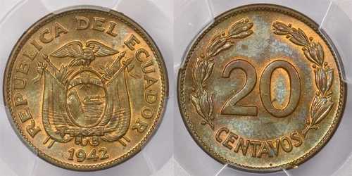 エクアドル 1942年 20センターボ PCGS MS 64 PI0105 同梱配送｜WORLD RESOURCE【QUEEN店】