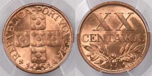 ポルトガル 1961年 20センタボ PCGS MS 64 RED PI0075 同梱配送｜WORLD RESOURCE【QUEEN店】