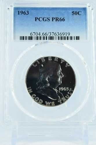 ライトカメオ風コイン 1963年 PR66 PCGS グレード フランクリン シルバー ハーフダラー プルーフ 41,470円