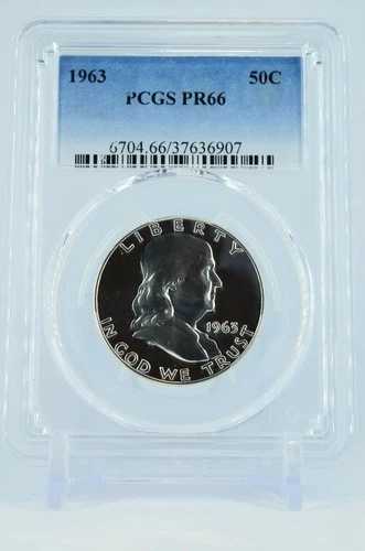 ライトカメオ風コイン 1963年 PR66 PCGS グレード フランクリン シルバー ハーフダラー プルーフ