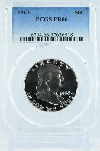 ライトカメオ風コイン 1963年 PR66 PCGS グレード フランクリン シルバー ハーフダラー プルーフ 41,470円