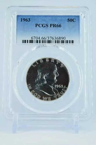 ライトカメオ風コイン 1963年 PR66 PCGS グレード フランクリン シルバー ハーフダラー プルーフ