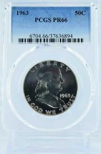 ライトカメオ風コイン 1963年 PR66 PCGS グレード フランクリン シルバー ハーフダラー プルーフ
