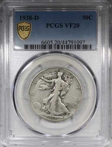 1938-D ウォーキング・リバティ・ハーフダラー PCGS VF20 流通キー日付 50セント|WORLD RESOURCE【QUEEN店】