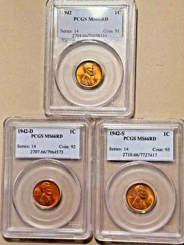 3枚セット：1942年 PDS リンカーンセント、PCGS MS66RD ラブリートーン