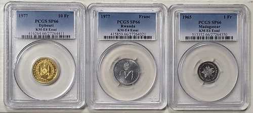 マダガスカル 1965 PCGS SP66、ジブチ 1966 PCGS SP66、ルワンダ 1977 PCGS SP66