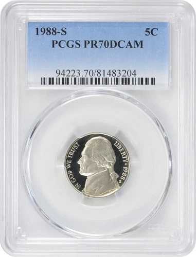 1988-S ジェファーソン・ニッケル PR70DCAM PCGS