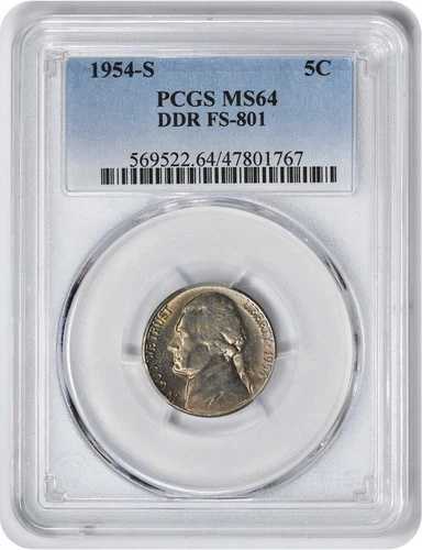 1954-S ジェファーソン ニッケル DDR FS-801 MS64 PCGS