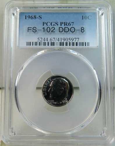1968年 S ルーズベルト ダイム PCGS PR67 *FS 102 DDO-008* BR
