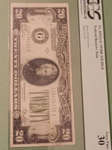 1928B 20ドル連邦準備銀行券 シカゴ PCGS 30 非常に良好な状態 送料無料