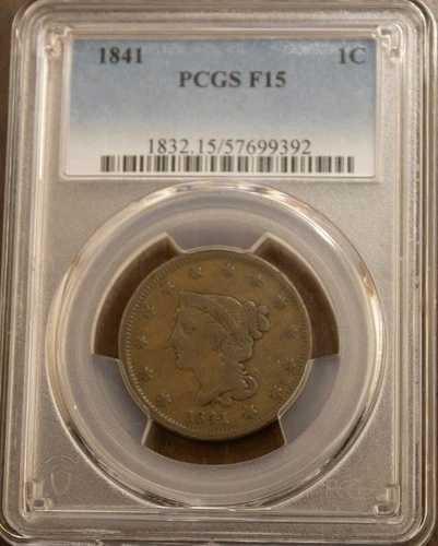 1841年製 編み込みヘア ラージセント PCGS F15 ロット3011