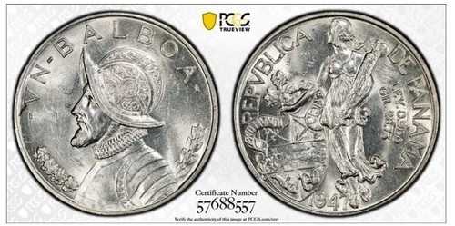 世界の銀貨: *1947 パナマ バルボア PCGS MS61 *