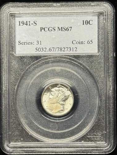 1941-S マーキュリーヘッドダイム、MS67 PCGS (12024)