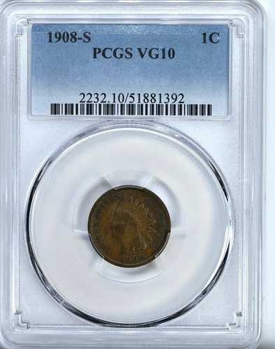 1908-S インディアンヘッド セント PCGS グレード VG 10 サンフランシスコ グレードコイン 2232
