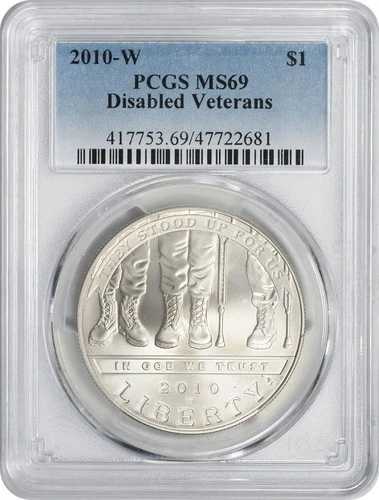 2010-W 障害退役軍人記念銀貨 MS69 PCGS ミントステート 69