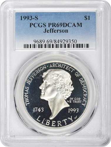 1993-S ジェファーソン銀貨記念ドル PR69DCAM PCGS プルーフ 69 ディープカメオ 42,900円