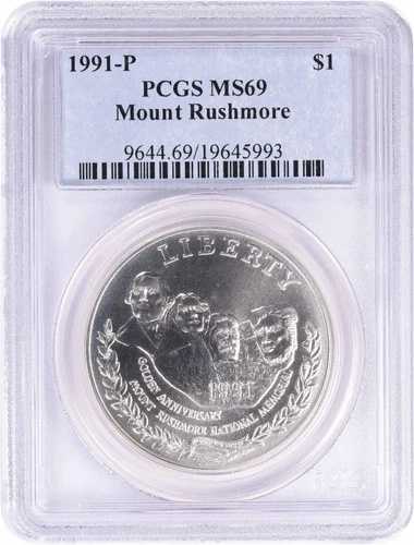 1991-P ラシュモア山記念銀貨 MS69 PCGS
