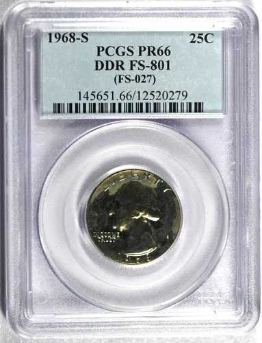 1968-S PCGS PR66 DDR FS-801 (FS-0227) ワシントン クォーター
