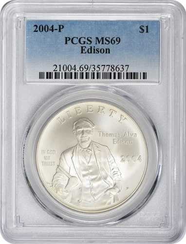 2004-P エジソン記念銀貨 MS69 PCGS