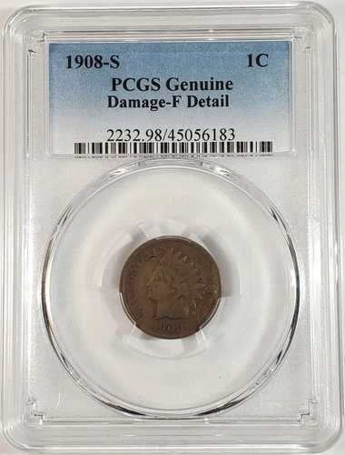 1908-S インディアンヘッド セント PCGS ダメージ F 詳細 2232.98/45056183 極上コイン 42,900円
