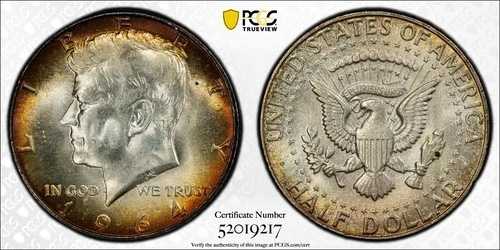 1964 年 ケネディ ハーフ ダラー トーン PCGS MS65。