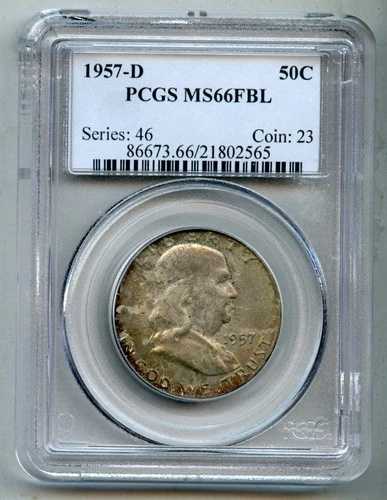 1957年 D フランクリン シルバー ハーフダラー PCGS MS 66 FBL