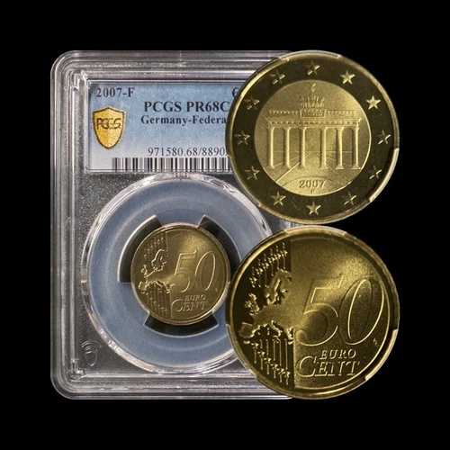 ドイツ。2007年、50ユーロセント、F - PCGS PR68 - トップポップ??ブランデンブルク門、星