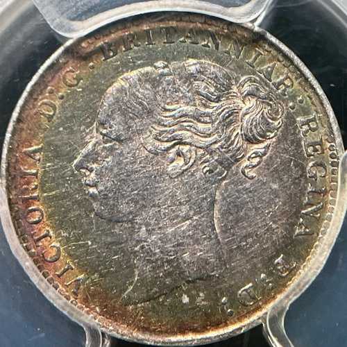 イギリス。1881年、3ペンス、銀貨 - PCGS AU55 - ヴィクトリア、?? トーン