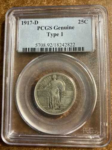 1917-D タイプ1 スタンディング リバティ シルバー クォーター PCGS 純正 VF 詳細 25セント