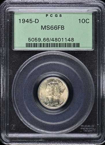 1945-D 10セント マーキュリーダイム PCGS MS66FB OGH