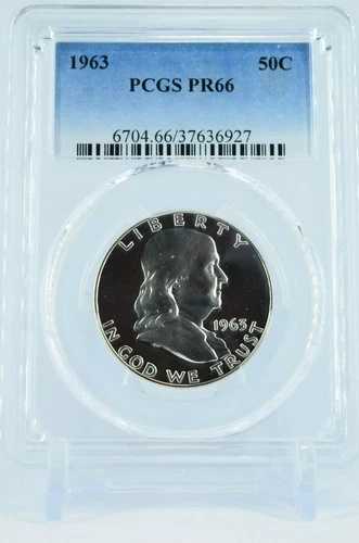 ライトカメオ風コイン 1963年 PR66 PCGS グレード フランクリン シルバー ハーフダラー プルーフ