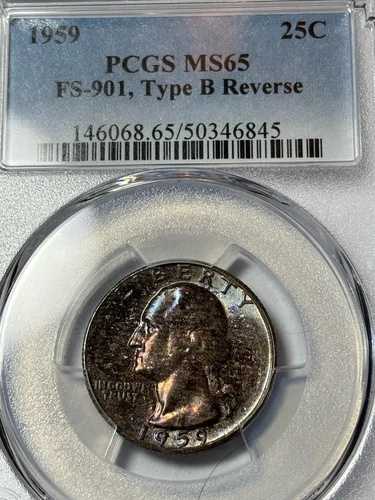 1959 ワシントン 25 セント MS65 PCGS FS-901 バラエティ タイプ B 両面とも素晴らしいトーニング!!!