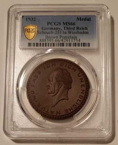 ドイツ第三帝国 1932 年付磁器メダル ヴィースバーデン シャウフ-2313a MS66 PCGS