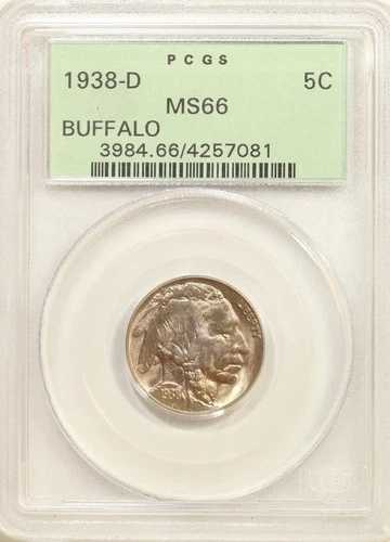 1938-D バッファローニッケル OGH PCGS *ライトトーン* MS66 #7081