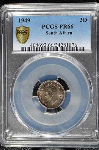 1949年南アフリカ3ペンス、PCGS PR 66、PCGSカバーコイン、4ペンスのみ 43,615円