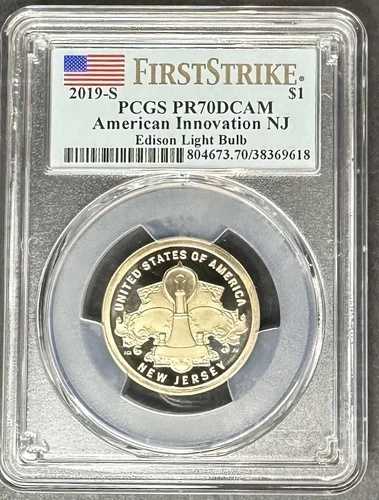 2019-S プルーフ エジソン電球 ドル PCGS PR-70 DCAM、3 点購入で 5 ドル割引!