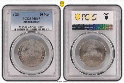 モザンビーク 20メティカイ UNC コイン 1980年 KM#103 タンク PCGS グレーディング MS67 トップ ??