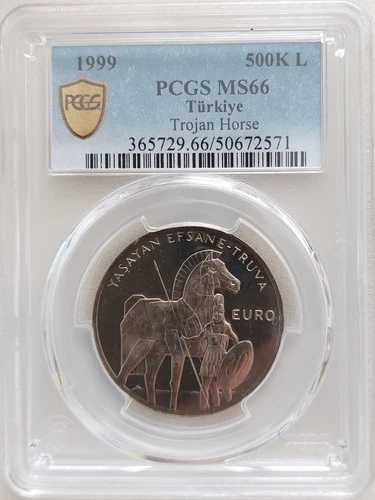 トルコ 500000 リラ UNC コイン 1999 年 KM#1081 トロイの木馬 PCGS MS66 トップポップ ?? 43,615円