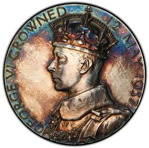 ジョージ6世 銀製標本「戴冠式」メダル 1937年 UNC PCGS 鑑定済み