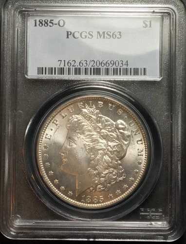 1885 O-モルガン シルバー ダラー $1 - PCGS MS-63/LUSTER ??!非常に良好なフィールド/DET。