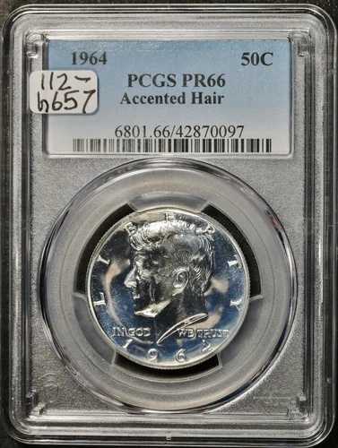 1964年製ケネディ・ハーフ。アクセントヘア。PCGSホルダー入り。PR66。h657 44,330円