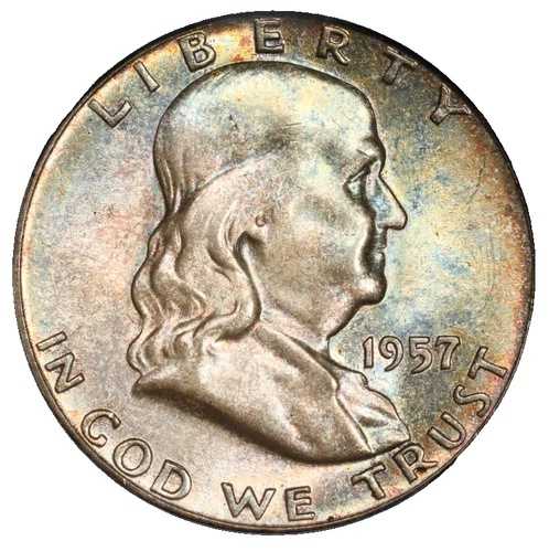 1957年 フランクリンシルバー ハーフドル PCGS MS-65 トーン エンドロールアルバム トーン