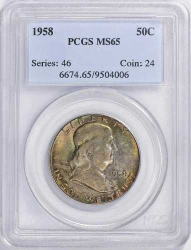 1958年 フランクリンシルバー ハーフドル PCGS MS 65 エンドロールアルバム トーン付き トーニングトナー
