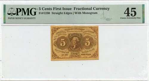 初発行5セント分数通貨（モノグラム入り） Fr# 1230 PMG XF45